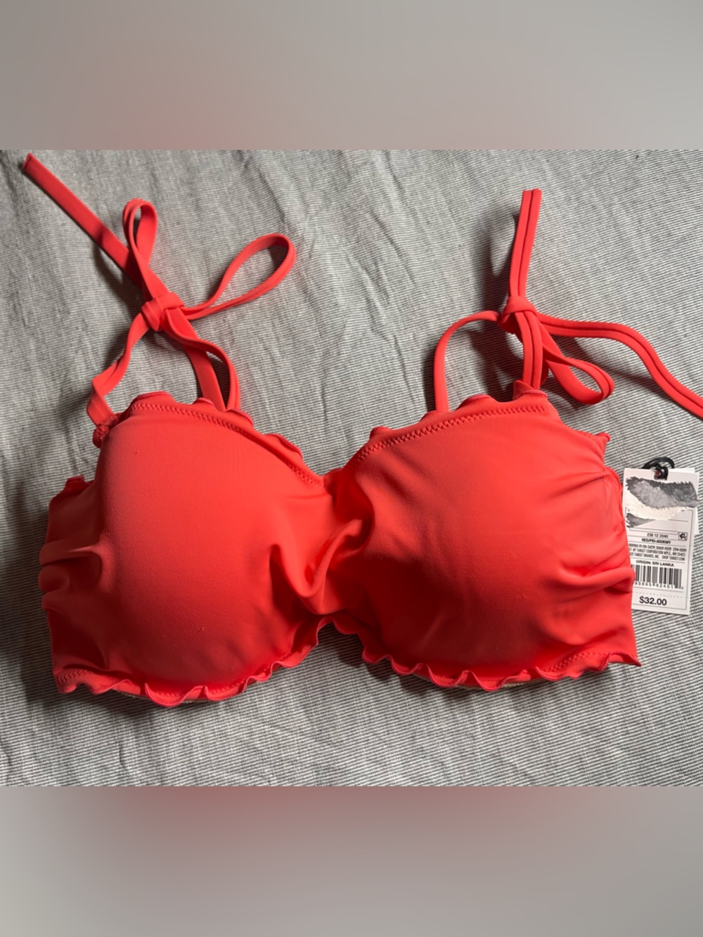 Womens Coral Ruffle Trim Bikini Top 34D